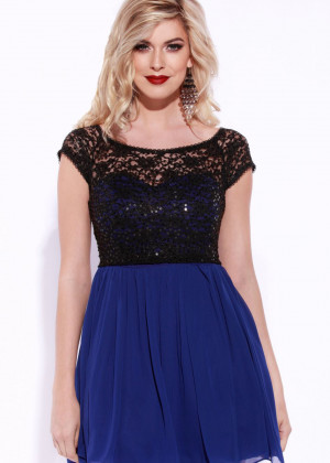 Cap Sleeves Sequined Lace Chiffon Short Prom Dress